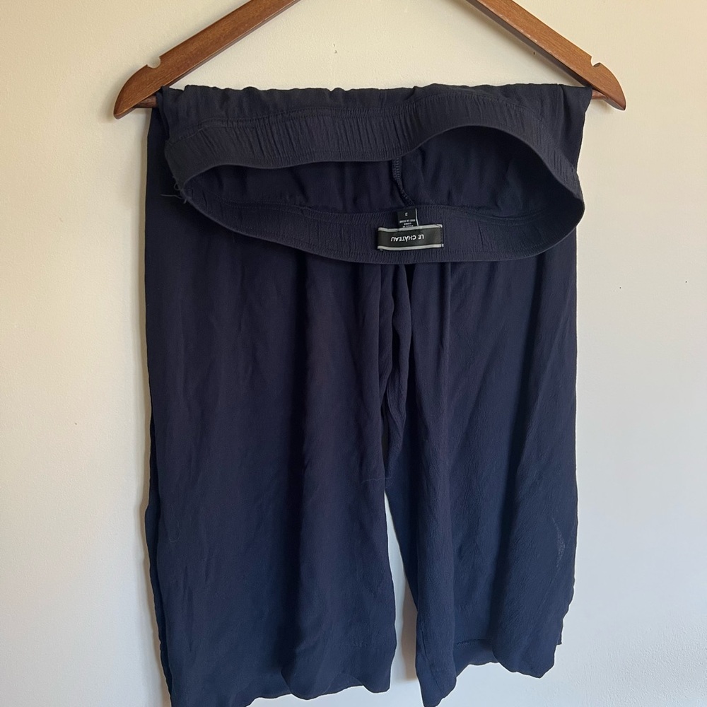 Elegant Navy Wide Leg 3/4 Pants